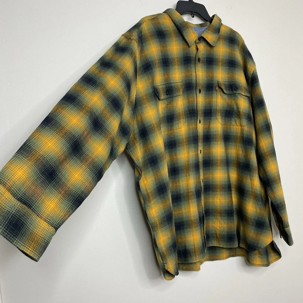 Levis Mens 3XL Flannel Button Up Shirt The Worker Relaxed Fit Plaid Orange Multi